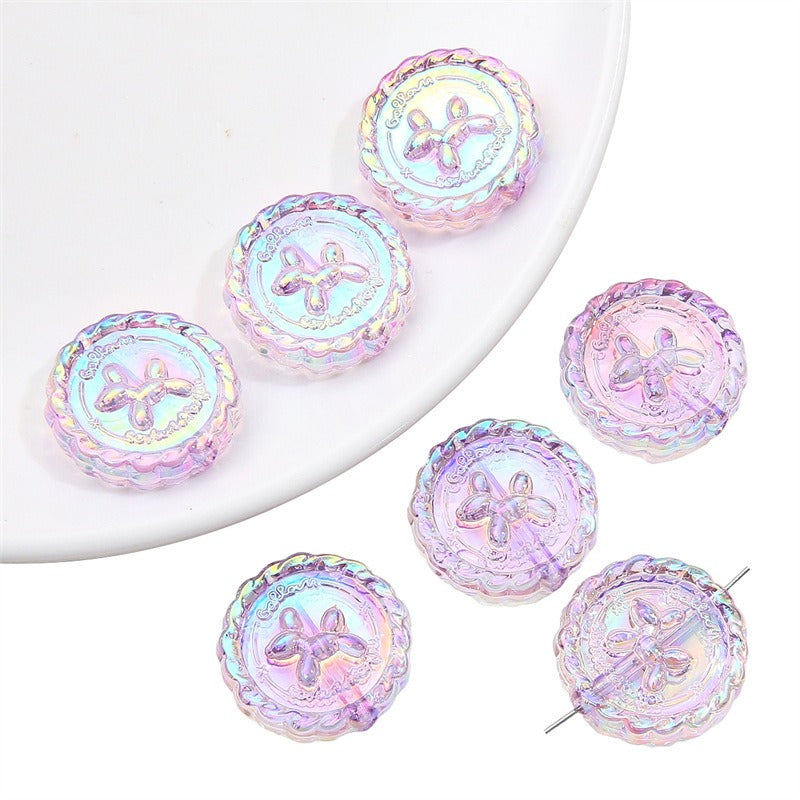 Flat Round Acrylic Beads 23mm Iridescent Puppy Wreath Design 8pcs 6