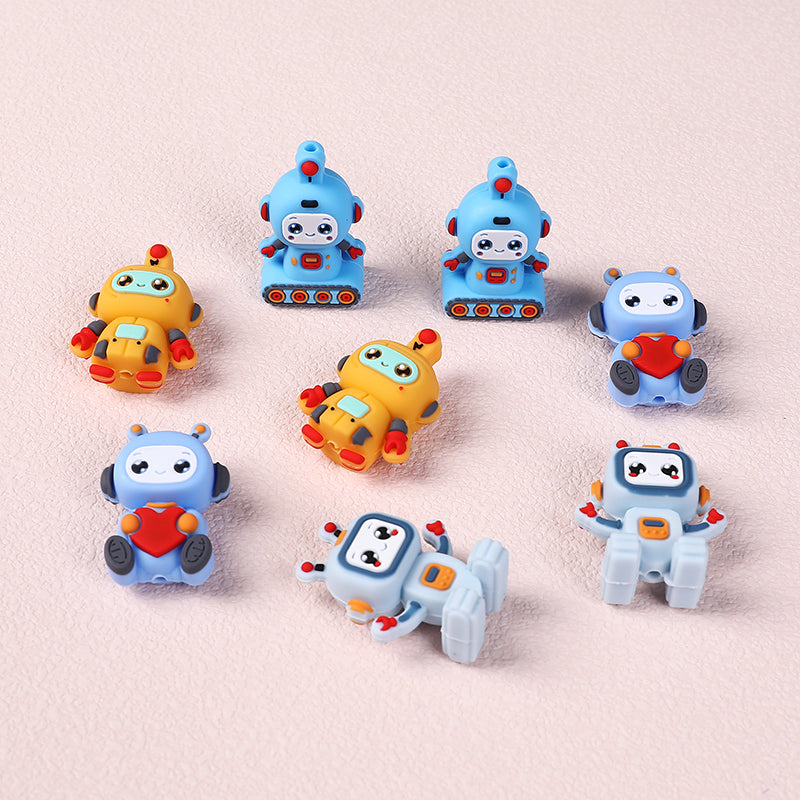 Silicone 3D Focal Beads Love Robot Holding Heart 20pcs 5