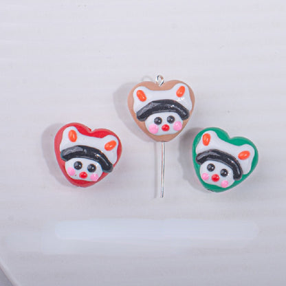 Hand Drawn Heart Rabbit Acrylic Beads 19x17.5mm Colorful 5pcs 2