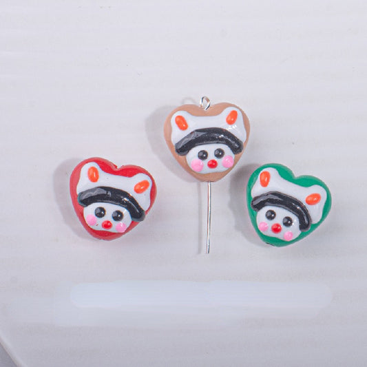 Hand Drawn Heart Rabbit Acrylic Beads 19x17.5mm Colorful 5pcs 2