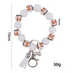 Wooden Dog Silicone Bead Tassel Wristlet Keychain Pomeranian Husky Beagle Bulldog 5