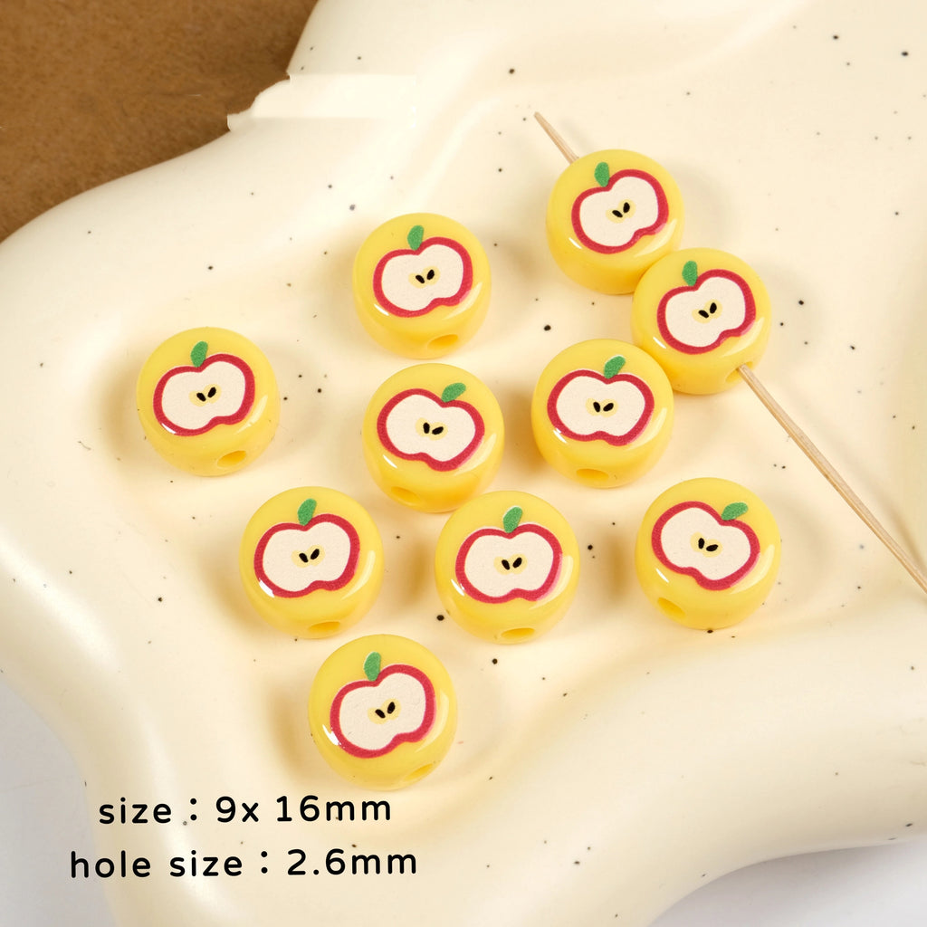 Half Apple Acrylic Beads 9x16mm Glossy Red Yellow 8pcs 2