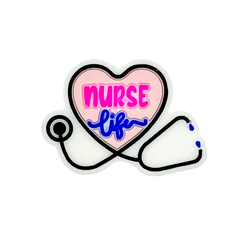 Silicone Focal Beads Nurse Life Heart Stethoscope with Nurse Life Text 20pcs