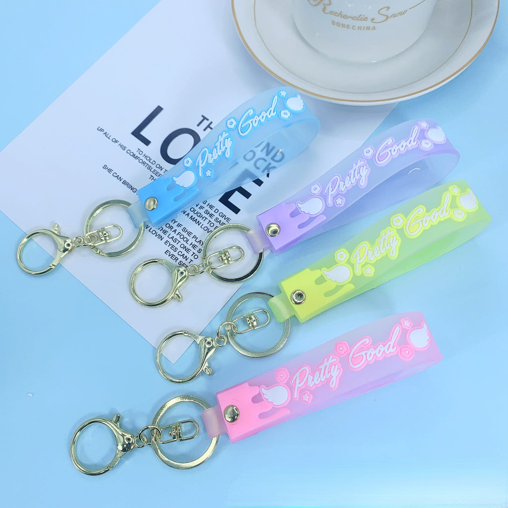 Silicone Transparent Wristlet Keychain Pastel Colors Durable Lightweight 2