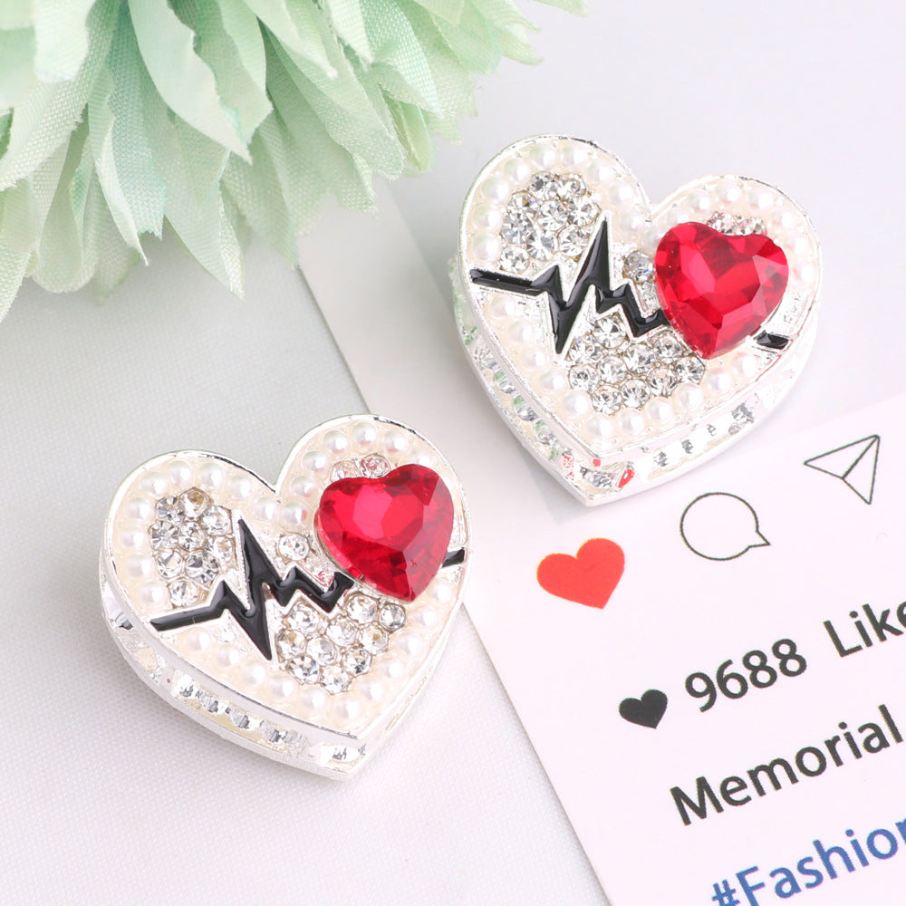 Fancy Heart Shape Crystal Rhinestone Alloy Beads 22mm 3pcs 9