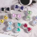 18mm Double-Sided Alloy Heart and Bow Rhinestone Beads 2pcs