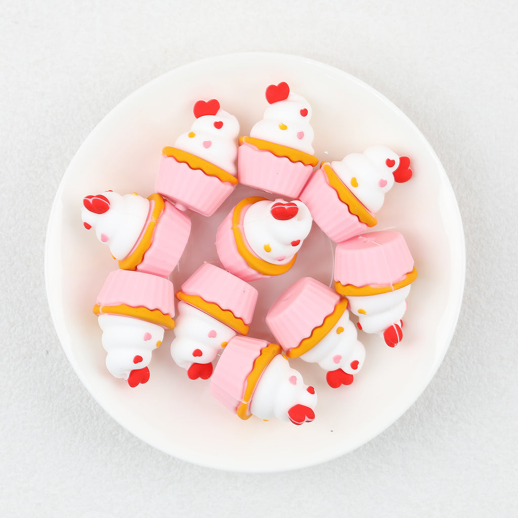 3D Heart Cream Top Cake Cup Silicone Focal Beads 20Pcs  3