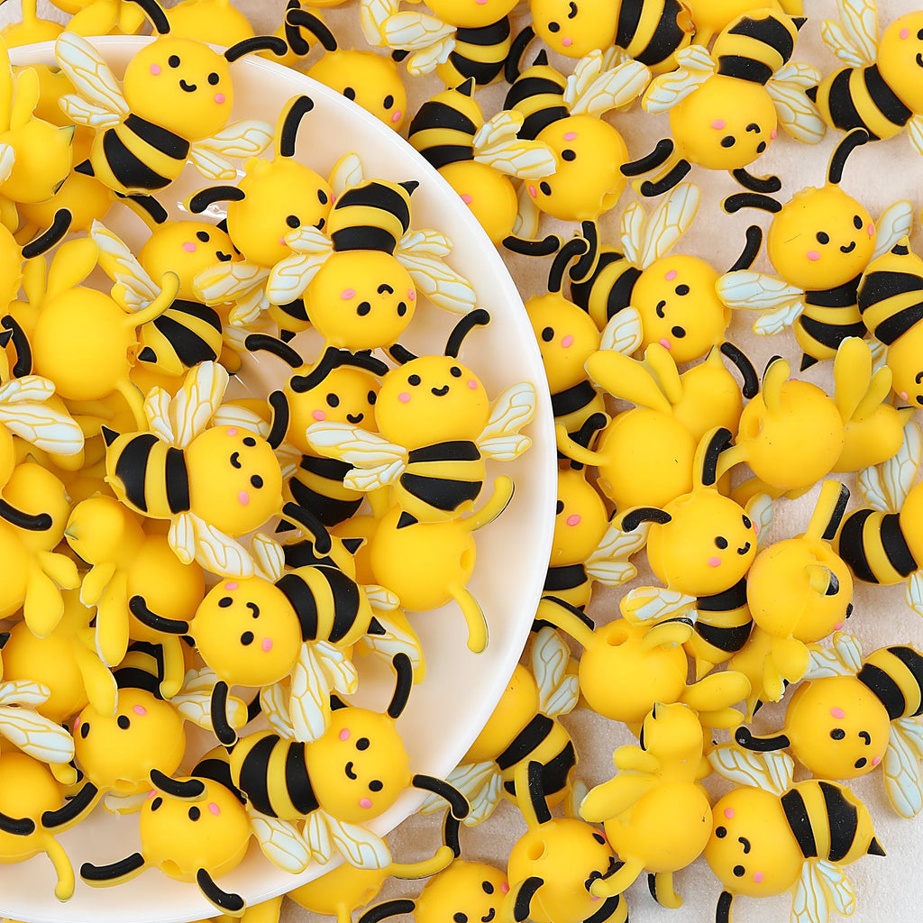 Cute Yellow 3D Bee Silicone Focal Beads 20pcs