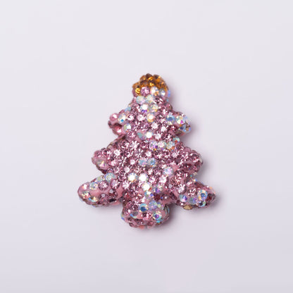 Polymer Clay Christmas Tree Rhinestone Beads 30mm Festive Holiday 10pcs 16