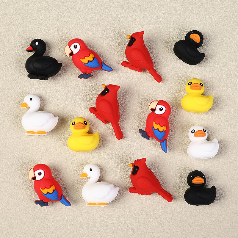 3D Black White Swan Cardinals Silicone Focal Beads 20Pcs  2