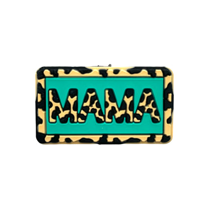 Silicone Focal Beads MAMA Leopard Cutout Pink and Teal 20pcs 4