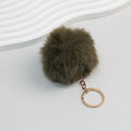 Pom Pom Keychain Plush Violet Faux Fur Ball Gold Ring 8cm - Army Green