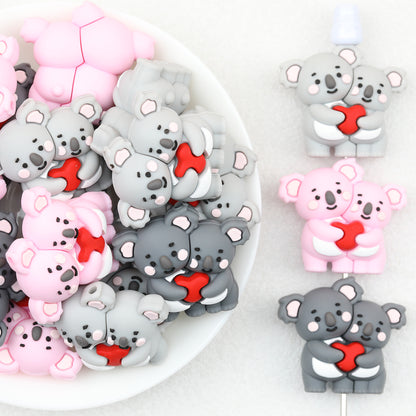 3D Heart Parent Child Koala Silicone Focal Beads 20pcs