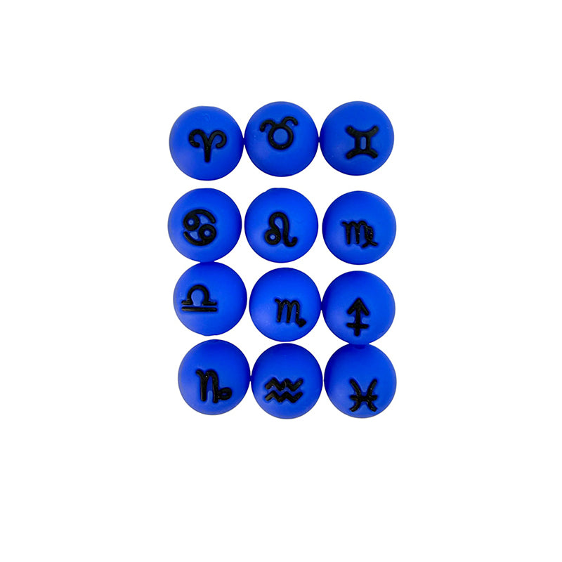 15mm Silicone Beads Zodiac Signs Astrology Theme Printed Design 50pcs 8