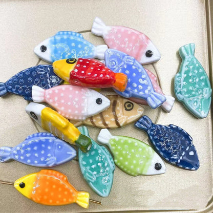 Hand Painted Fish Ceramic Beads 29mm Spotted Colorful 5pcs
