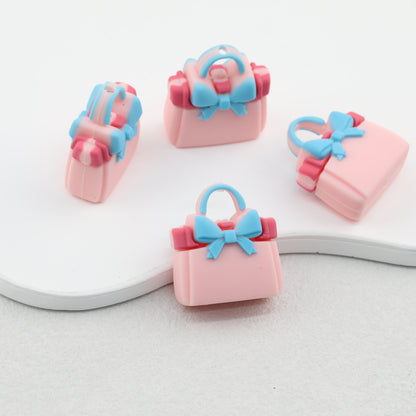3D Pink Makeup Bag Silicone Focal Beads 20pcs 2