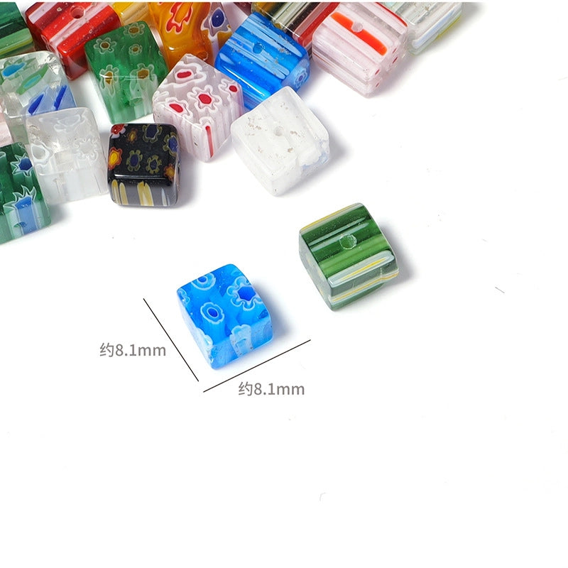 Millefiori Cube Glass Beads 8mm Vibrant Floral Design 20pcs 6