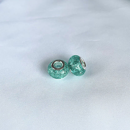 Acrylic Spacer Beads 14mm Crackle Large Hole 50pcs - Peacock Green