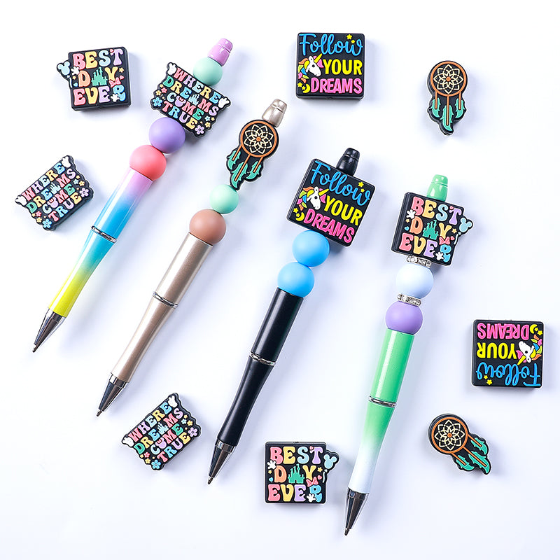 Silicone Focal Beads Dreams With Printed Text 20pcs 11