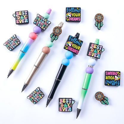 Silicone Focal Beads Dreams With Printed Text 20pcs 11