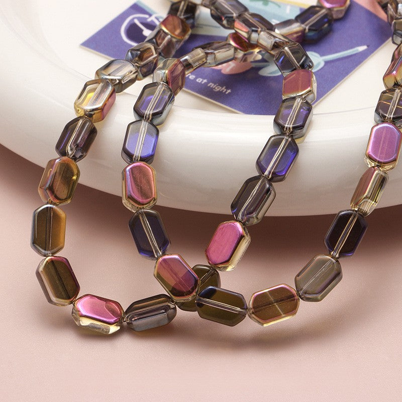 Electroplated Hexagon Glass Beads 10mm Transparent Iridescent 10pcs 20