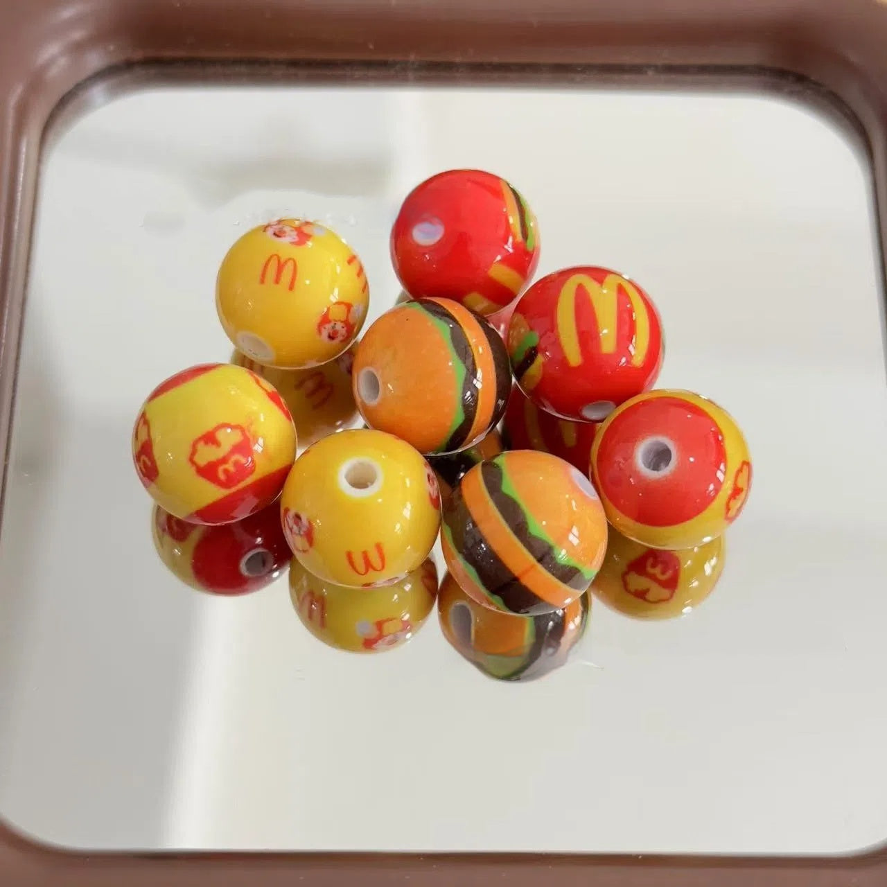 Printed Round Acrylic Beads 16mm McDonald's Series Glossy 10pcs
