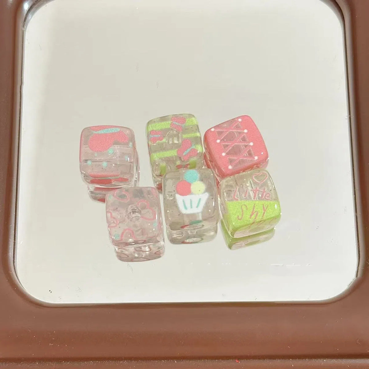 Transparent Butterfly and Cake Printed Acrylic Square Beads 14mm 10pcs