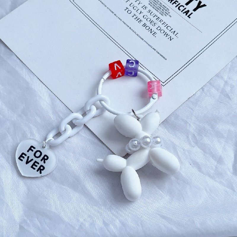 Acrylic Balloon Dog Keychain Pastel Colors Pearl Beads Heart Charm 10