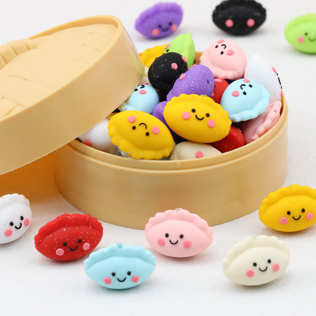 Cute 3D Glitter Dumpling Silicone Focal Beads 20pcs 3