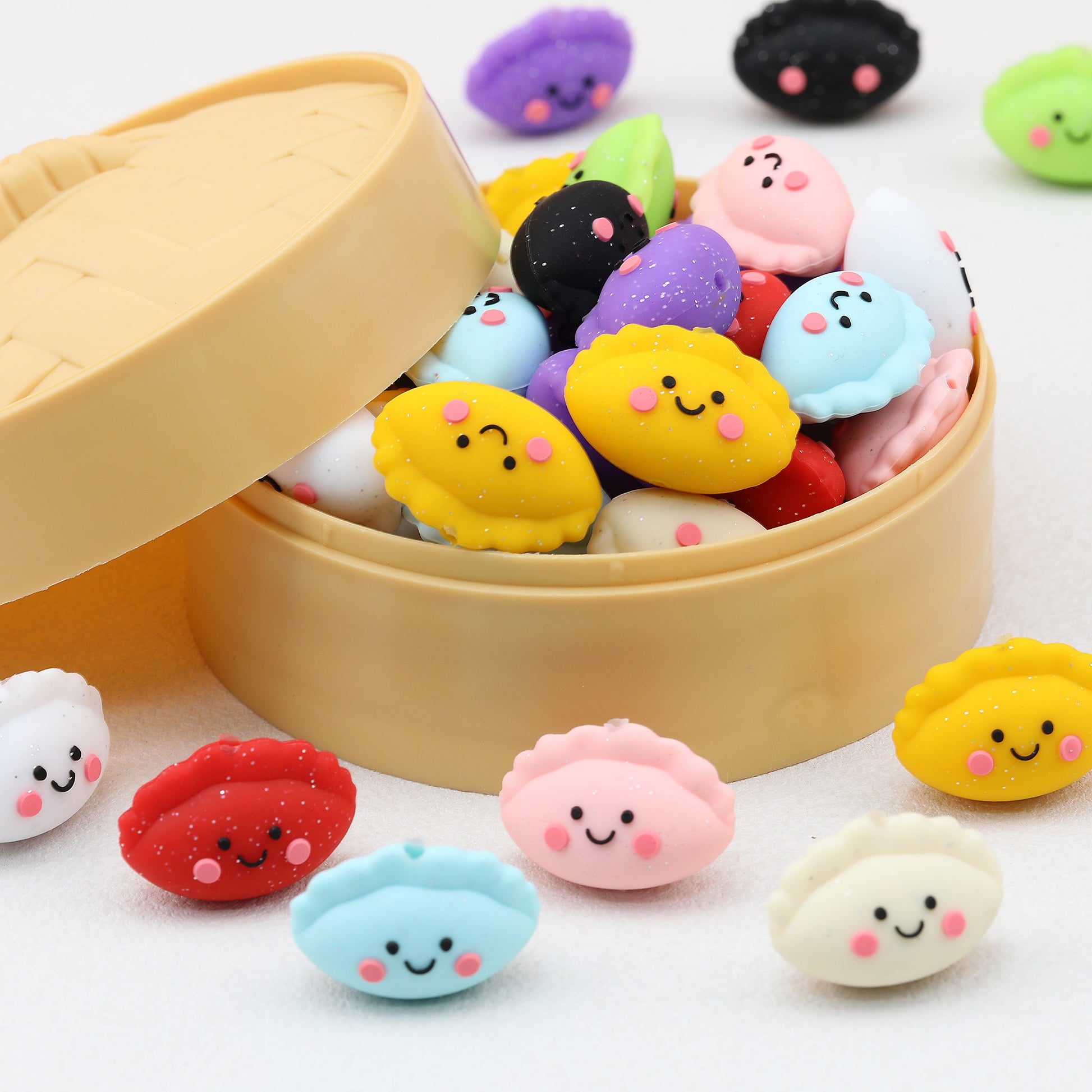 Cute 3D Glitter Dumpling Silicone Focal Beads 20pcs 3