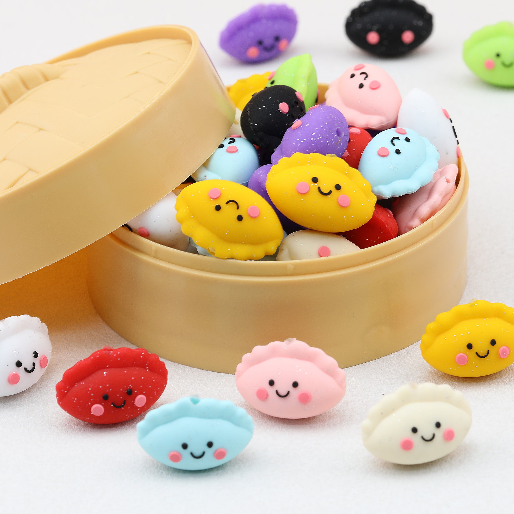 Cute 3D Glitter Dumpling Silicone Focal Beads 20pcs 3