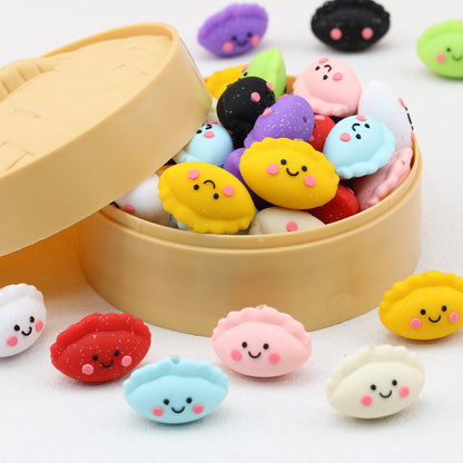 Cute 3D Glitter Dumpling Silicone Focal Beads 20pcs 3