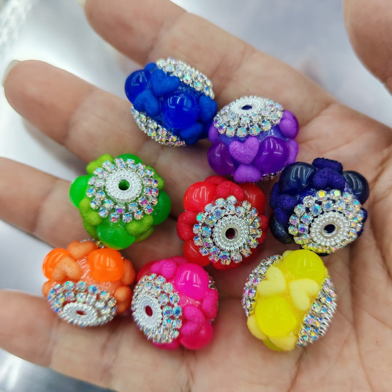 Neon Color Heart Lantern Acrylic Rhinestone Beads 18mm 15pcs