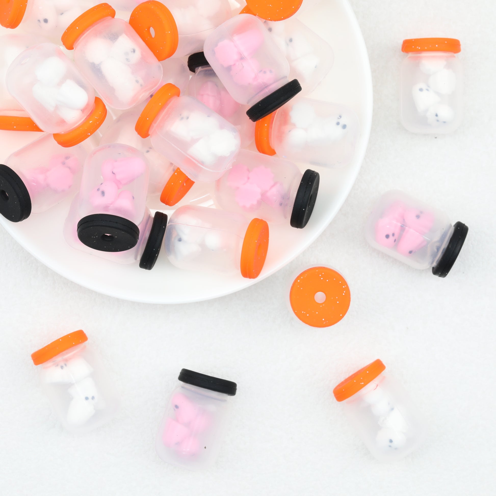 3D Halloween Ghost Silicone Focal Beads Pink White 20pcs 2