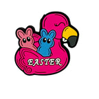 Silicone Focal Beads Easter Red Duck with Pastel Bunny Figures