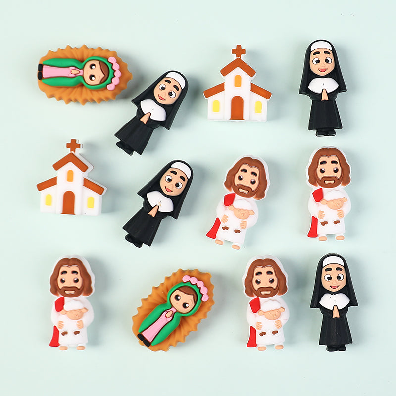 Silicone 3D Focal Beads Jesus Church Nun Virgin Mary Holding Lamb 20pcs 3