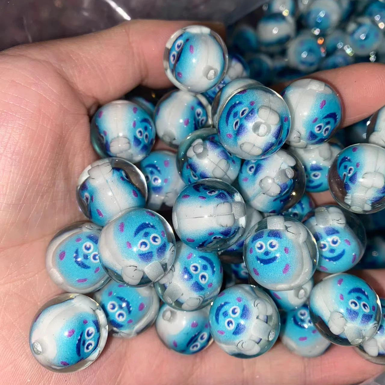 Clear Acrylic Round Beads 16mm Cartoon Figures 20pcs 16