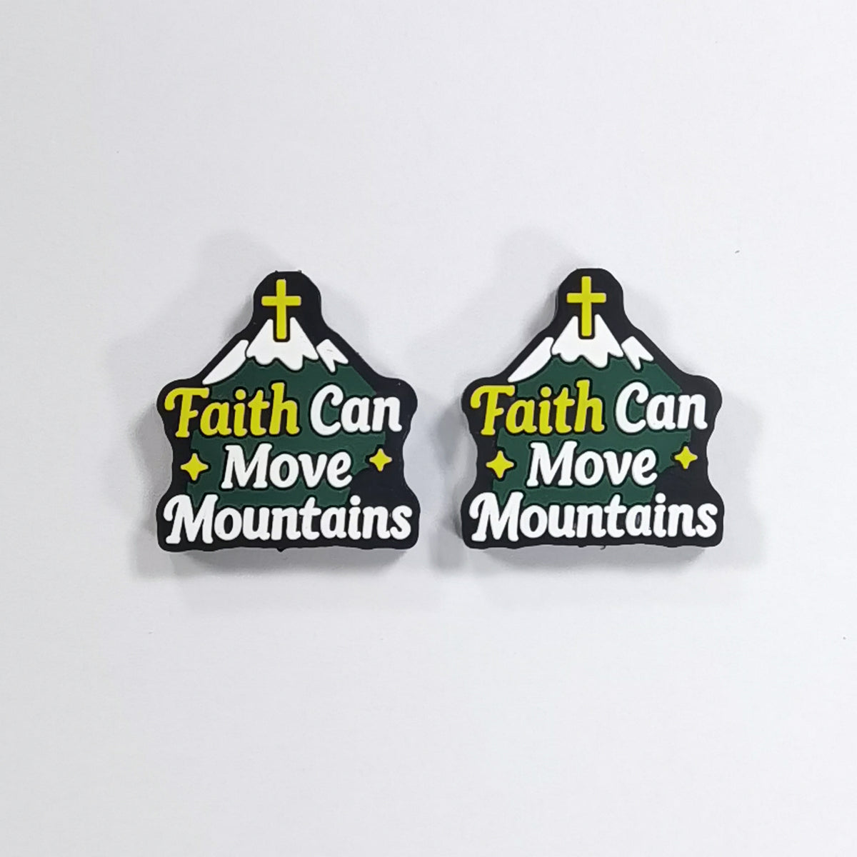 Silicone Focal Beads Faith Can Move Mountains Yellow Cross Design 20pcs