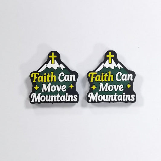 Silicone Focal Beads Faith Can Move Mountains Yellow Cross Design 20pcs