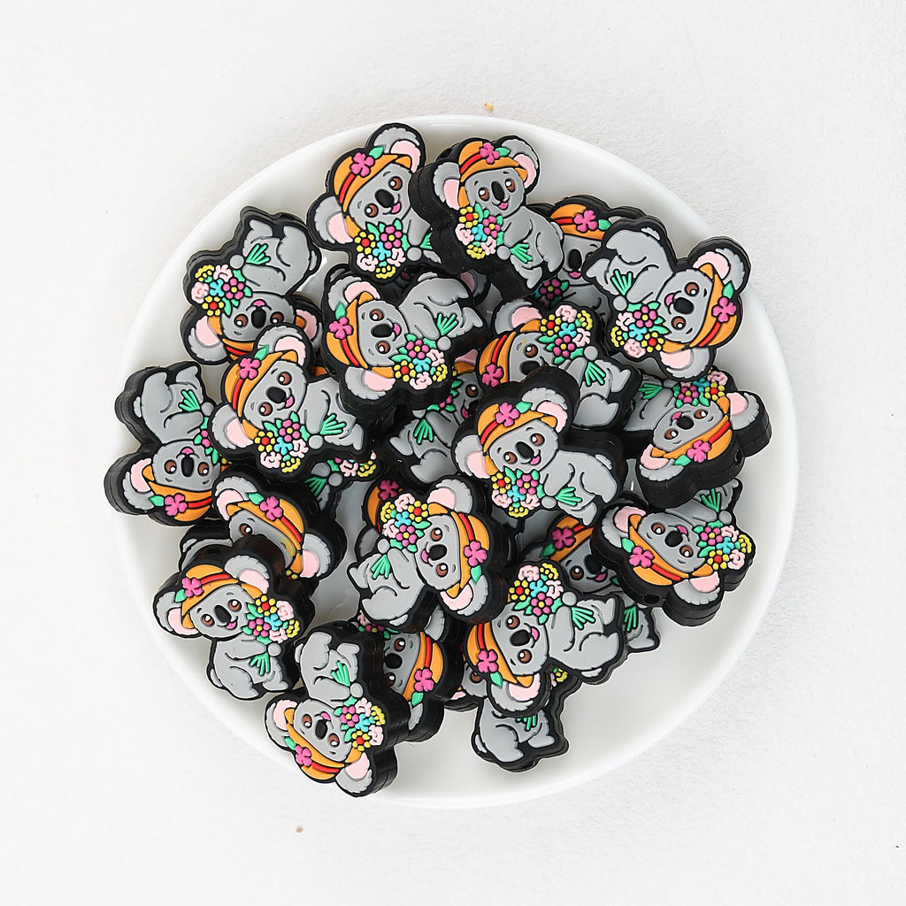 Koala with Flower Bouquet Silicone Focal Beads 20 pcs