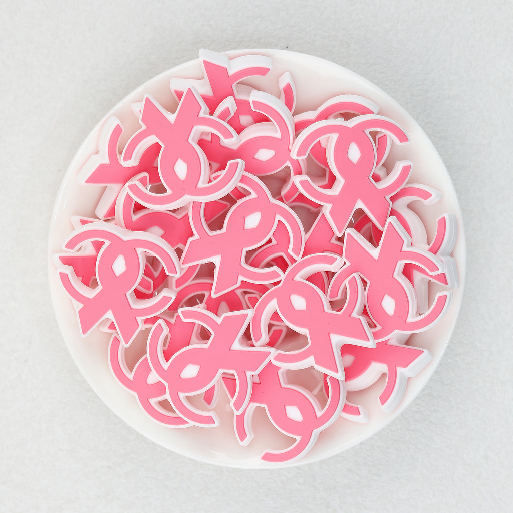 Pink CC Scarf Ribbon Silicone Focal Beads 20pcs  2