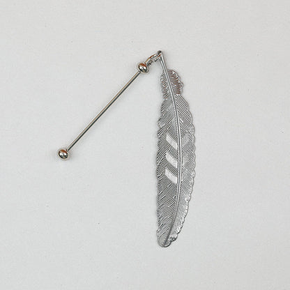 Beadable Feather Bookmarks Metal Colorful Detailed 13g - Electroplated Silver