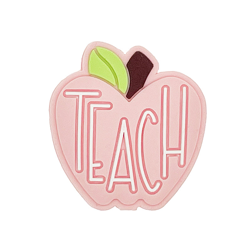 Silicone Focal Beads Apple TEACH Lettered Front Facing 20pcs 4