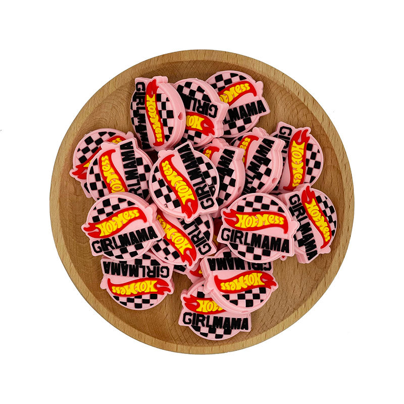 Silicone Focal Beads Girl Mama Hot Mess Red Flame Banner 20pcs 2