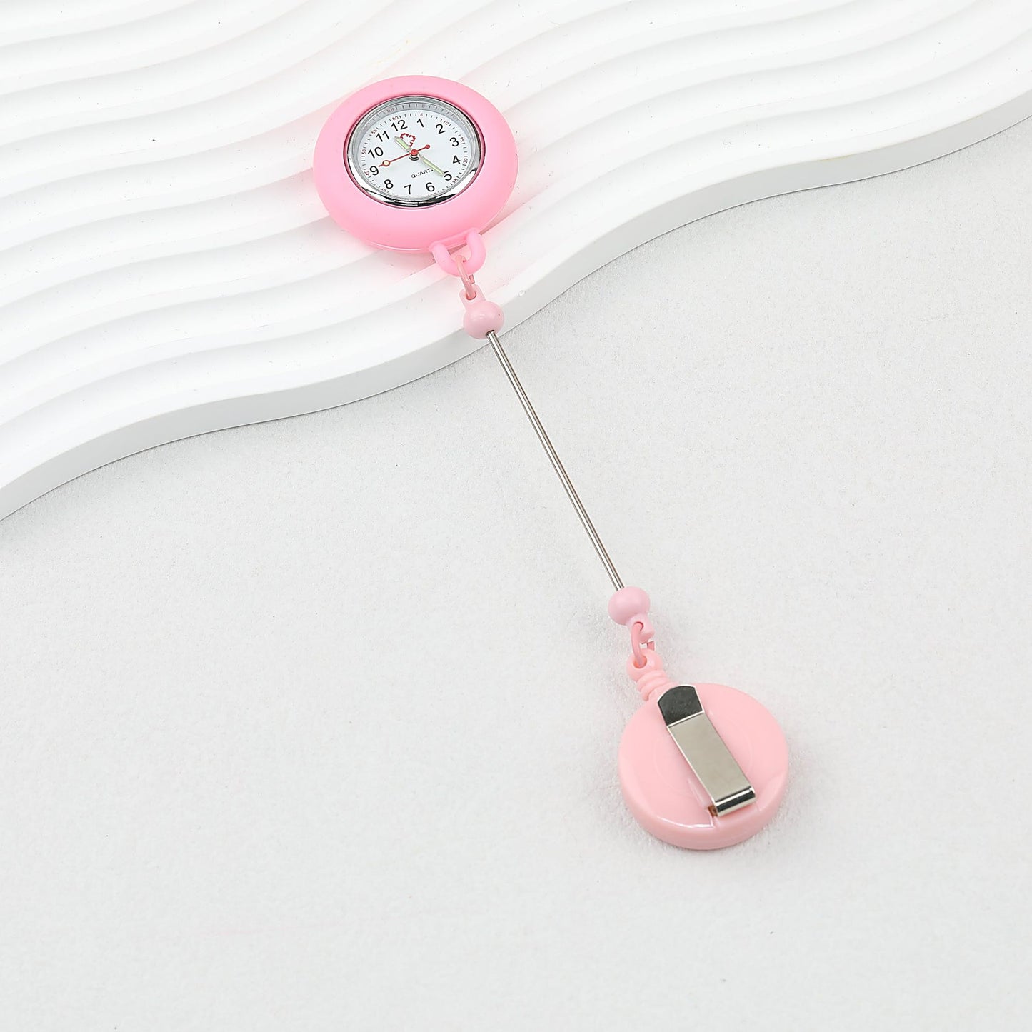 Beadable Retractable Badge Reel Watch Glow In The Dark Silicone Case Easy Pull Buckle - Candy Pink