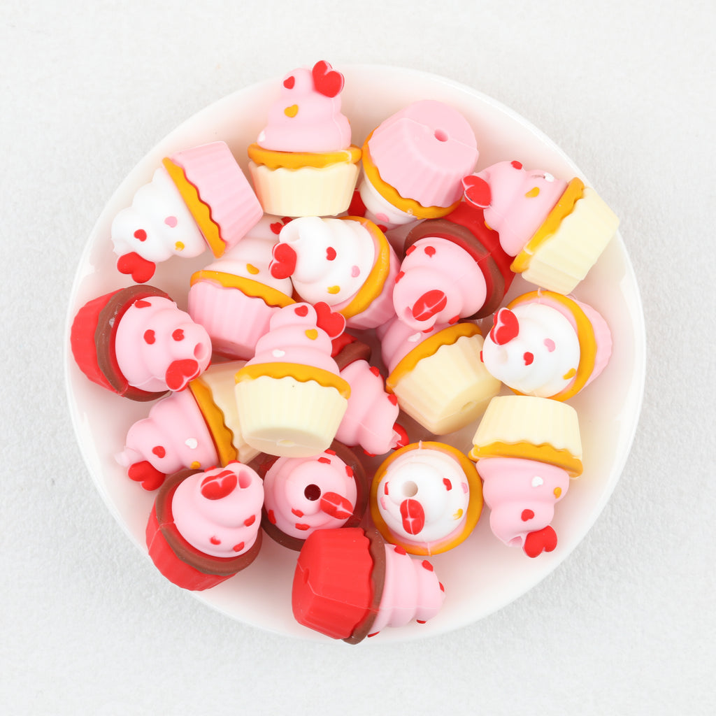 3D Heart Cream Top Cake Cup Silicone Focal Beads 20Pcs  2