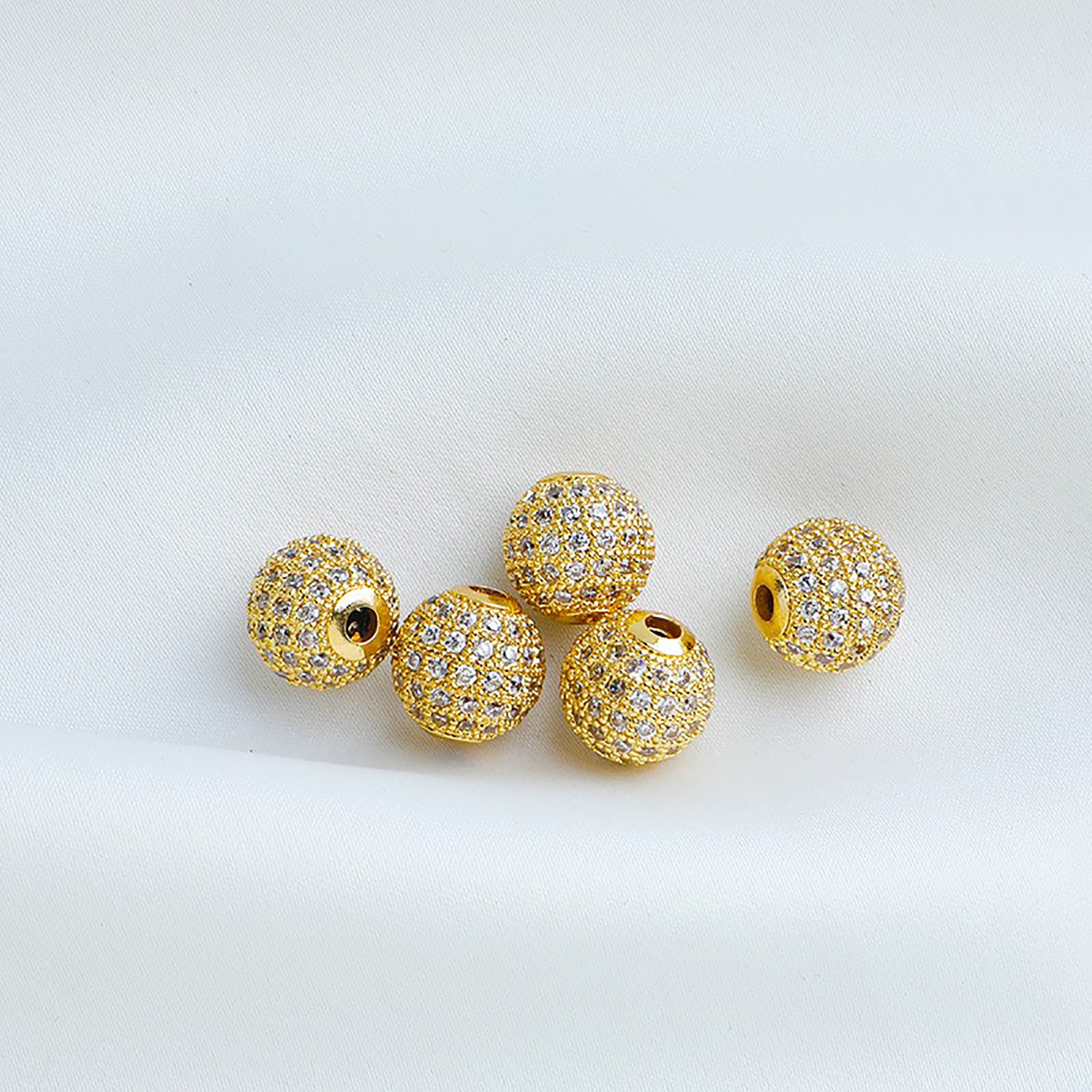 Fancy Zirconia Paved Round Brass Beads 14mm 5pcs 5