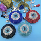 Rhinestone Evil Eye Keychain Alloy Round Colorful Tassel Charm