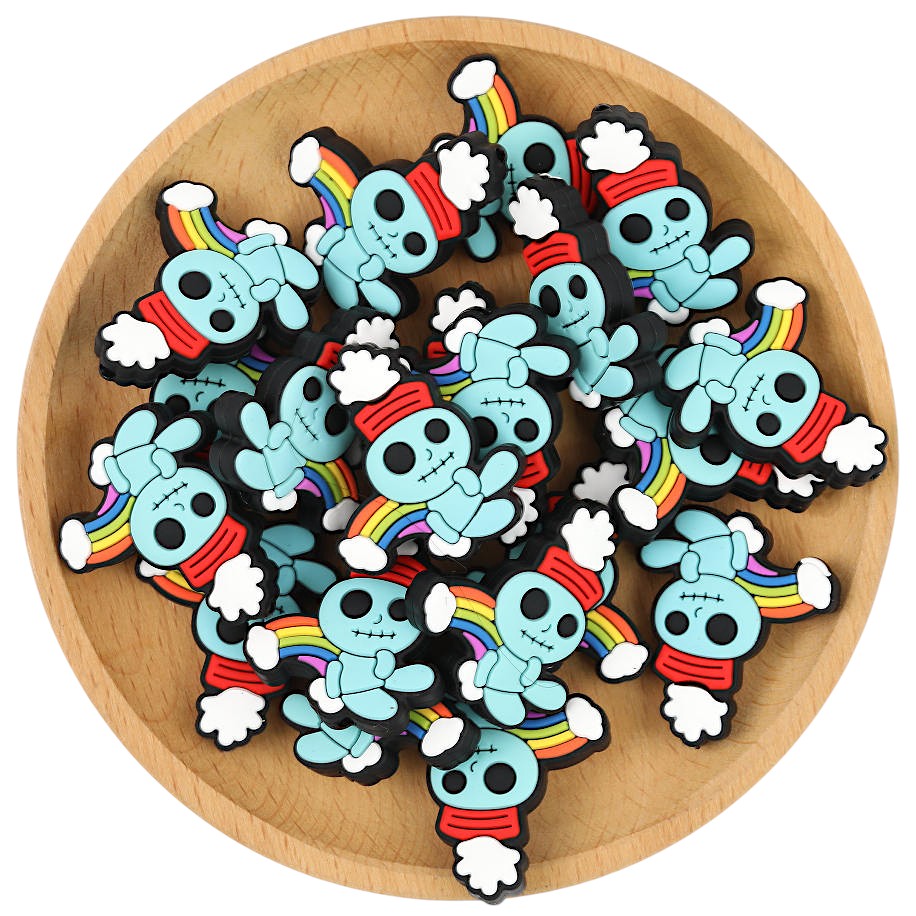 Silicone Focal Beads Scrump Embracing Rainbow Blue Character 20pcs 3