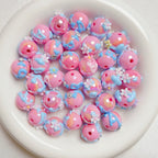 Hand Painted Rhinestone Flower Acrylic Round Beads 16mm 5pcs 4